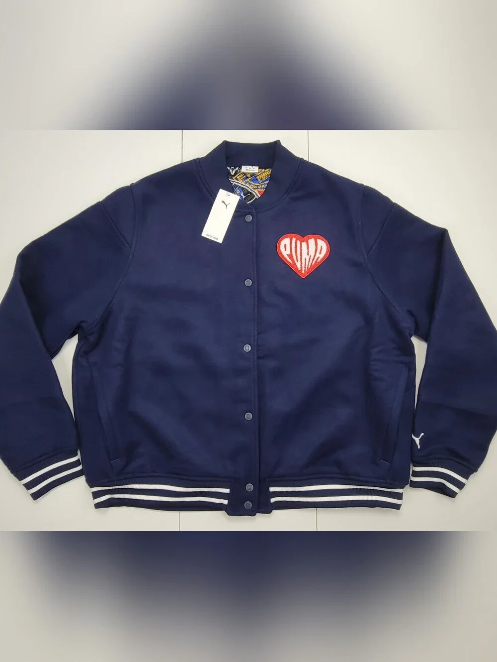 PUMA Sticker Pack Basketball Varsity Jacket Men's Size XXL Navy Blue $200 NEW